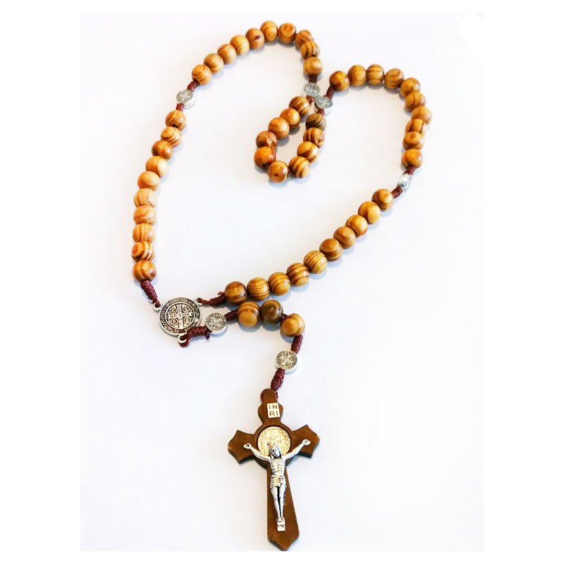 Olive Wood Rosary With Crucifix and St. Benedict Medal – Meaningful ...